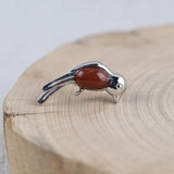 Red Agate Bird Earrings 925 Silver Vintage S925 Sterling Silver