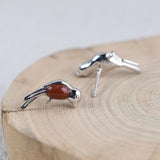 Red Agate Bird Earrings 925 Silver Vintage S925 Sterling Silver