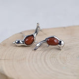 Red Agate Bird Earrings 925 Silver Vintage S925 Sterling Silver