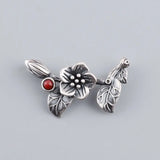 Romantic Flower Pendant 925 Silver Red Agate