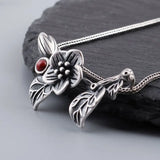 Romantic Flower Pendant 925 Silver Red Agate