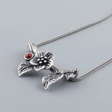 Romantic Flower Pendant 925 Silver Red Agate