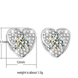 Romantic Heart Earrings 925 Silver Zircon Studs