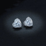 Romantic Heart Earrings 925 Silver Zircon Studs