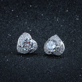 Romantic Heart Earrings 925 Silver Zircon Studs
