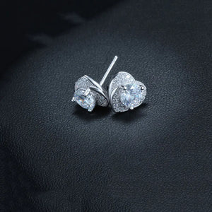 Romantic Heart Earrings 925 Silver Zircon Studs