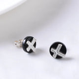 Agate Cross Earrings 925 Silver Stud Women Jewelry