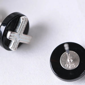 Agate Cross Earrings 925 Silver Stud Women Jewelry