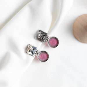 Round Drop Earrings 925 Silver Rose Corundum Cross