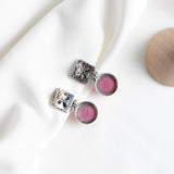 Round Drop Earrings 925 Silver Rose Corundum Cross