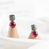 Round Drop Earrings 925 Silver Rose Corundum Cross