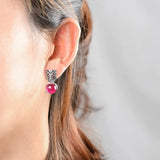Round Drop Earrings 925 Silver Rose Corundum Cross