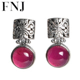 Round Drop Earrings 925 Silver Rose Corundum Cross