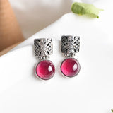 Round Drop Earrings 925 Silver Rose Corundum Cross