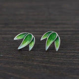 Bamboo Leaf Earrings 925 Silver Stud Earrings for Women Jewelry