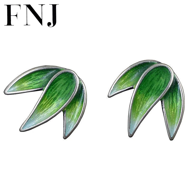 Bamboo Leaf Earrings 925 Silver Stud Earrings for Women Jewelry
