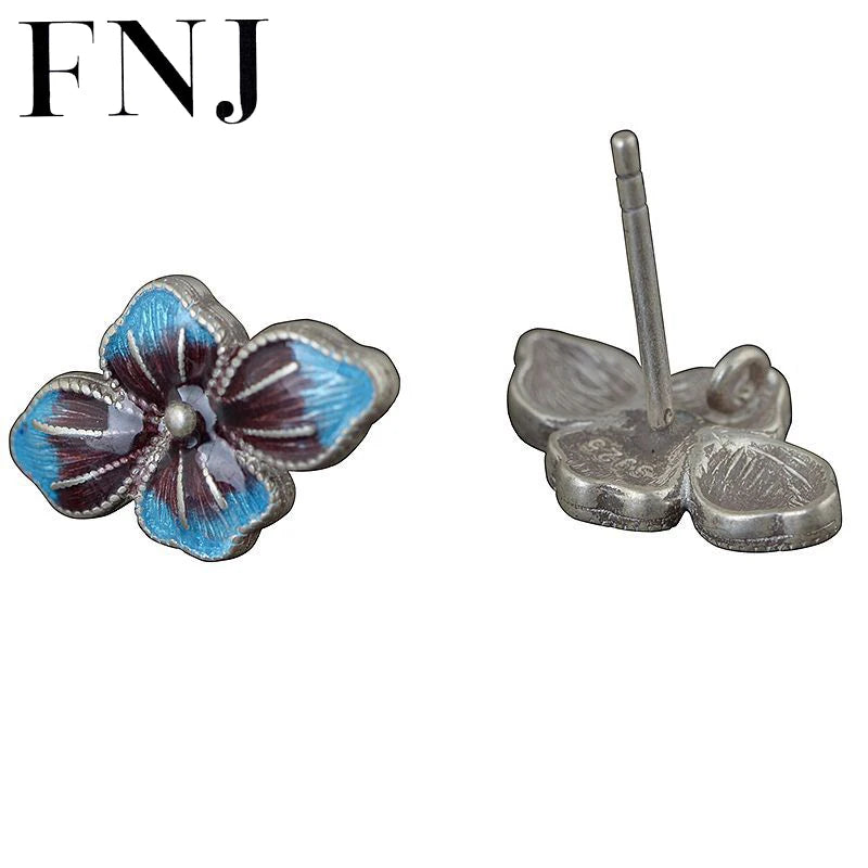 Shaolan Flower Earrings 925 Silver Pure S925 Sterling Silver Stud Earring