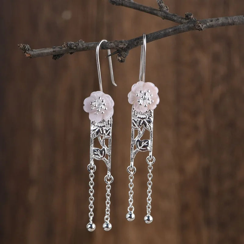 925 Silver Shell Flower Earrings for Women Jewelry