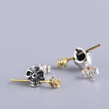 Skull Rose Flower Earrings 925 Silver Stud Earring
