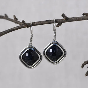925 Silver Square Earrings for Women Jewelry Stone Shajing