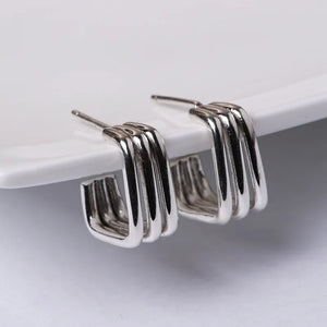 Square Stud Earrings 925 Silver Fine Pure S925 Sterling Silver Earring Women