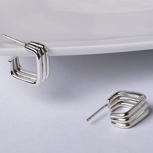Square Stud Earrings 925 Silver Fine Pure S925 Sterling Silver Earring Women
