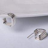 Square Stud Earrings 925 Silver Fine Pure S925 Sterling Silver Earring Women