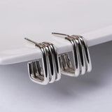 Square Stud Earrings 925 Silver Fine Pure S925 Sterling Silver Earring Women