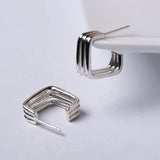 Square Stud Earrings 925 Silver Fine Pure S925 Sterling Silver Earring Women