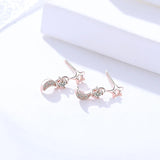 Star Moon Earrings 925 Silver Zircon Studs