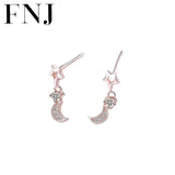 Star Moon Earrings 925 Silver Zircon Studs