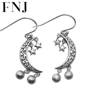 Star Moon Earrings 925 Silver Original Pure S925 Sterling Silver Drop Earring