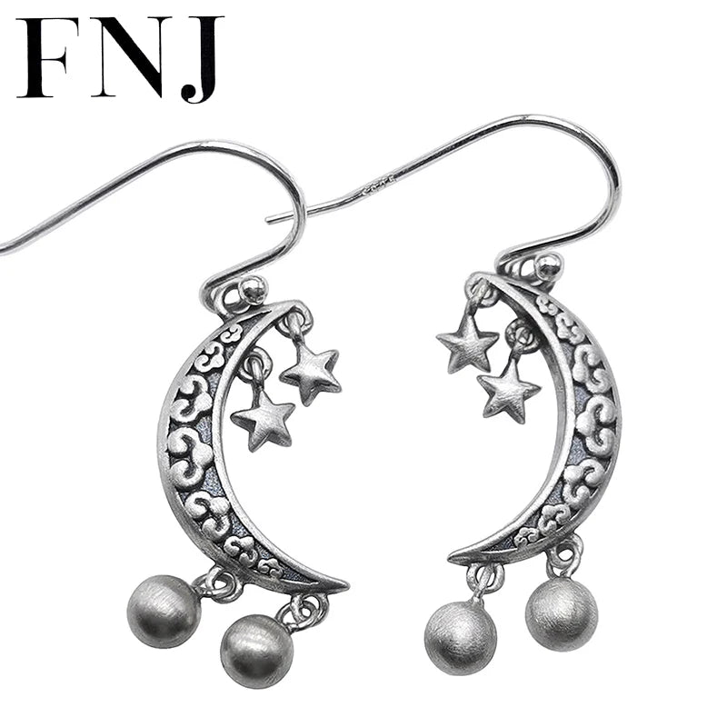 Star Moon Earrings 925 Silver Original Pure S925 Sterling Silver Drop Earring