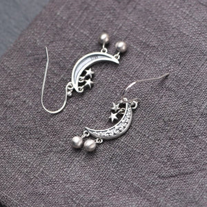 Star Moon Earrings 925 Silver Original Pure S925 Sterling Silver Drop Earring
