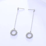 S925 Sterling Silver Tassel Round Earrings Cubic Zircon Hanging