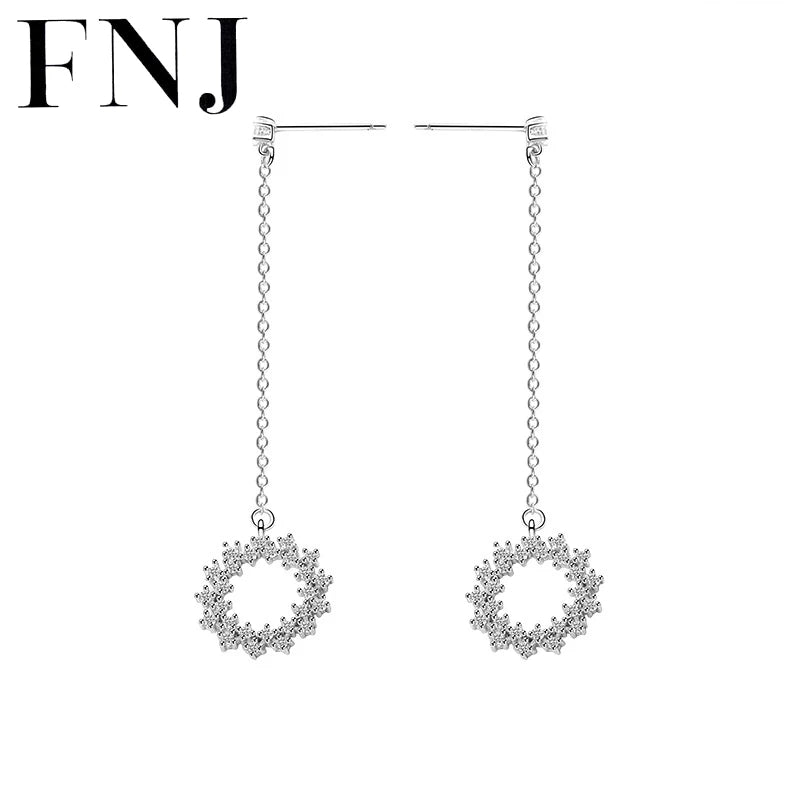 S925 Sterling Silver Tassel Round Earrings Cubic Zircon Hanging