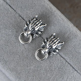 Vintage Lion Earrings 925 Silver Stud Women Jewelry