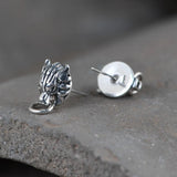 Vintage Lion Earrings 925 Silver Stud Women Jewelry
