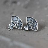 Vintage 925 Silver Fan Earrings Hollow Stud Women Jewelry