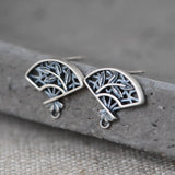 Vintage 925 Silver Fan Earrings Hollow Stud Women Jewelry