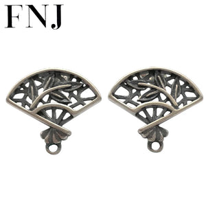 Vintage 925 Silver Fan Earrings Hollow Stud Women Jewelry