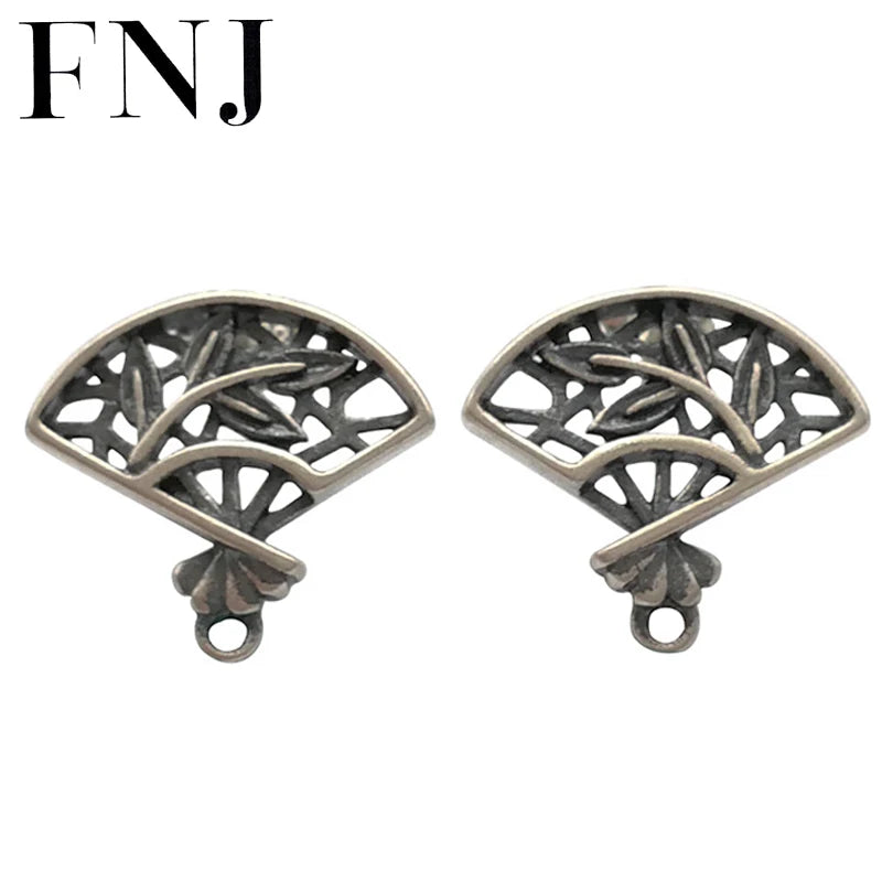 Vintage 925 Silver Fan Earrings Hollow Stud Women Jewelry