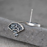 Vintage 925 Silver Fan Earrings Hollow Stud Women Jewelry