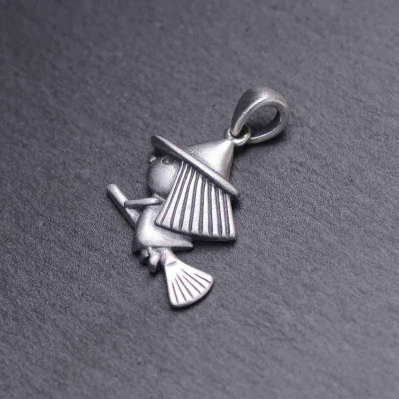 Witch Pendant 925 Silver Pure S925 Silver Pendants for Jewelry Making