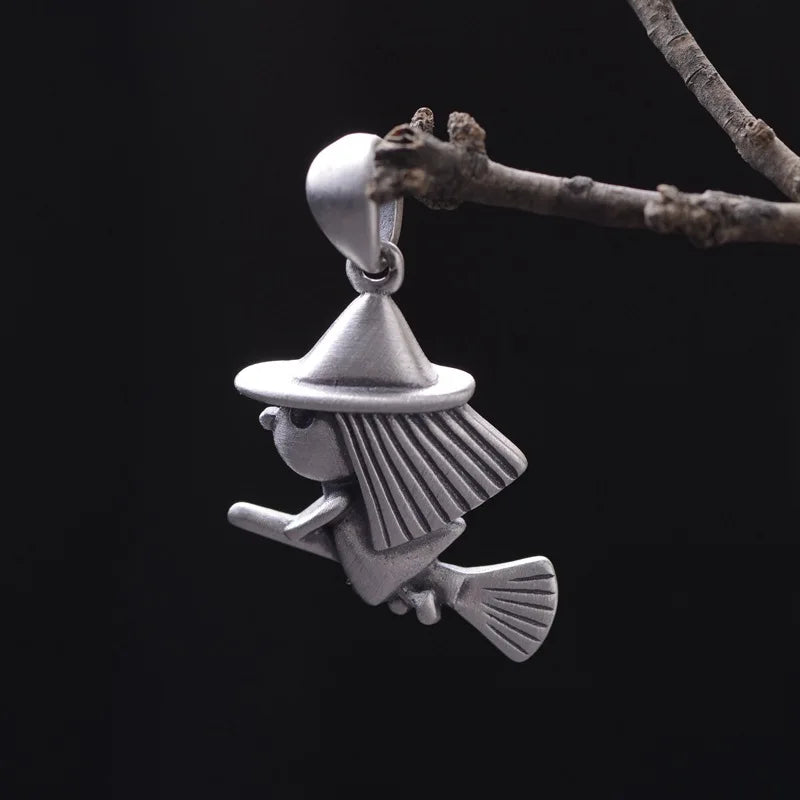 Witch Pendant 925 Silver Pure S925 Silver Pendants for Jewelry Making