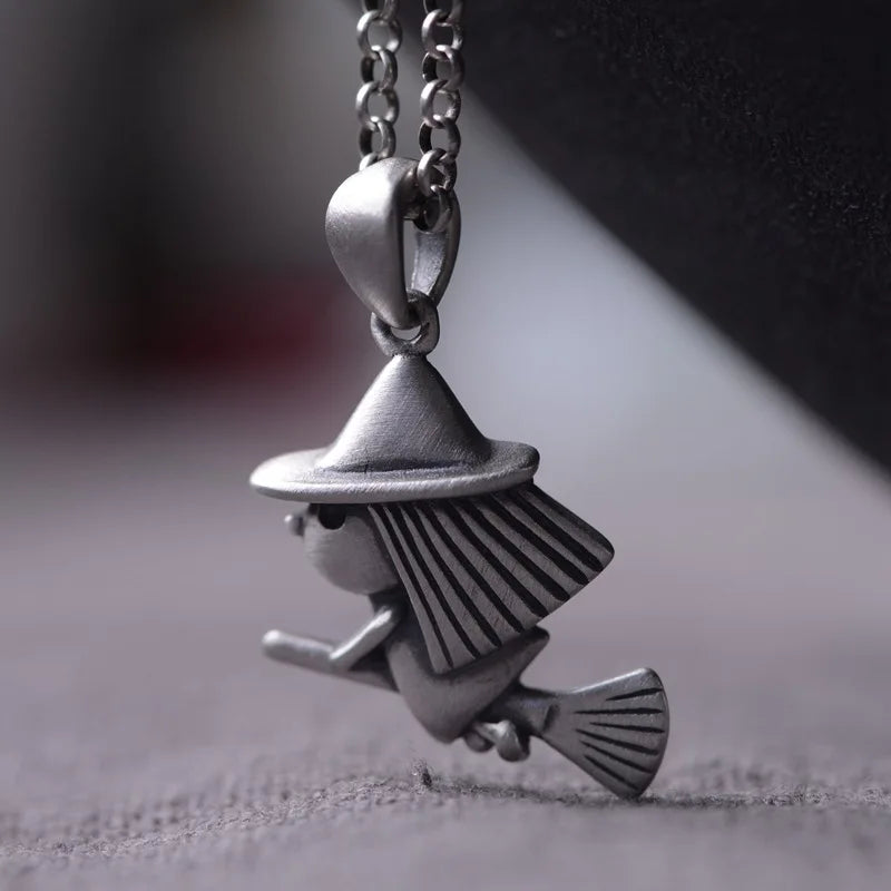Witch Pendant 925 Silver Pure S925 Silver Pendants for Jewelry Making