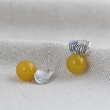 Yellow Chalcedony Stud Earrings 925 Silver Women Jewelry