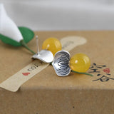 Yellow Chalcedony Stud Earrings 925 Silver Women Jewelry