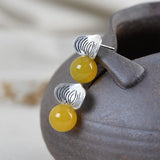 Yellow Chalcedony Stud Earrings 925 Silver Women Jewelry