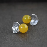 Yellow Chalcedony Stud Earrings 925 Silver Women Jewelry